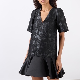 Floral Jacquard Drop Waist Mini Dress
