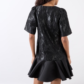 Floral Jacquard Drop Waist Mini Dress