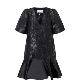 Floral Jacquard Drop Waist Mini Dress