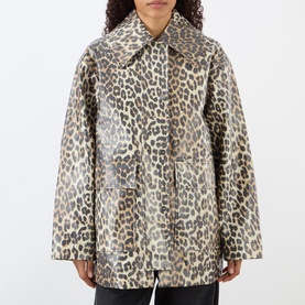 Laminated Leopard Print Coat