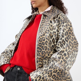 Laminated Leopard Print Coat