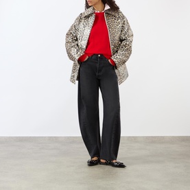 Laminated Leopard Print Coat