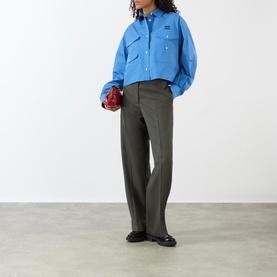 High-Rise Pleated Straight Leg Trousers