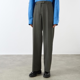High-Rise Pleated Straight Leg Trousers