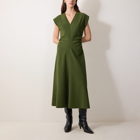 Draped Crepe Flared Dress