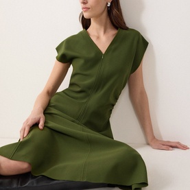 Draped Crepe Flared Dress