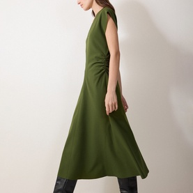 Draped Crepe Flared Dress