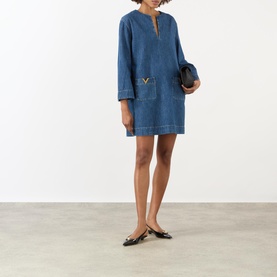 V Logo Denim Dress