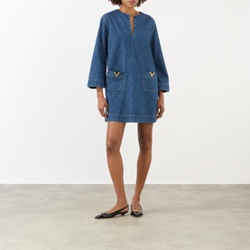 V Logo Denim Dress
