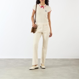 Bow Appliqu&eacute; Ribbed Polo Sweater