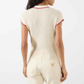 Bow Appliqu&eacute; Ribbed Polo Sweater