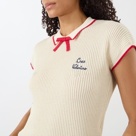 Bow Appliqu&eacute; Ribbed Polo Sweater