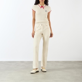 Bow Appliqu&eacute; Ribbed Polo Sweater