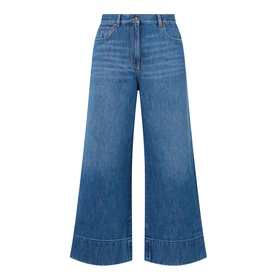 V Logo High-Rise Wide Leg Jeans