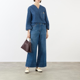 V Logo High-Rise Wide Leg Jeans