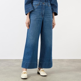 V Logo High-Rise Wide Leg Jeans