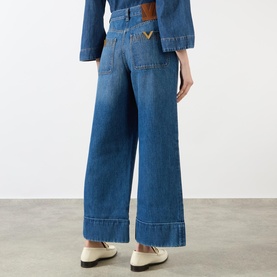 V Logo High-Rise Wide Leg Jeans