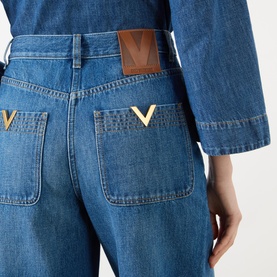 V Logo High-Rise Wide Leg Jeans