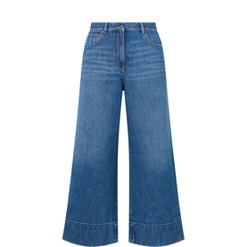 V Logo High-Rise Wide Leg Jeans