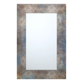 Large wall mirror with distressed metallic frame in muted bronze and blue tones, rectangular portrait orientation