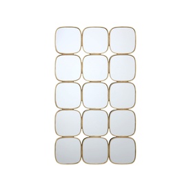 Mindy Browne Nyla Multi-Panel Mirror in gold, featuring 15 rounded square mirror panels arranged in a 3x5 grid formation