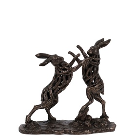 Driftwood Boxing Hares Bronze Ornament