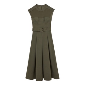Ava Mesh Panel Pleated Flared Dress