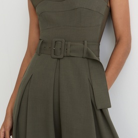 Ava Mesh Panel Pleated Flared Dress
