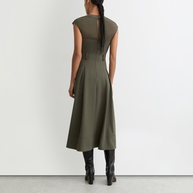 Ava Mesh Panel Pleated Flared Dress