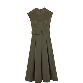 Ava Mesh Panel Pleated Flared Dress