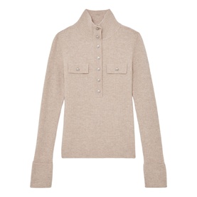 Elly Buttoned Turtleneck Wool Sweater