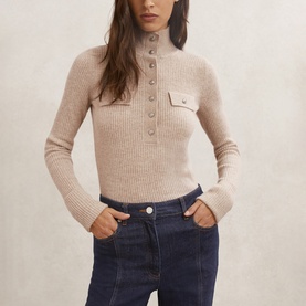 Elly Buttoned Turtleneck Wool Sweater