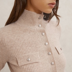 Elly Buttoned Turtleneck Wool Sweater