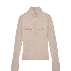Elly Buttoned Turtleneck Wool Sweater