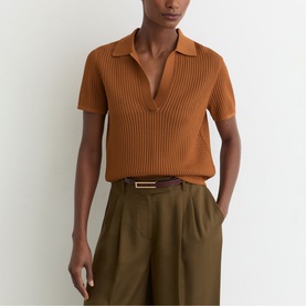 Pippa Open-Stitch Knit Polo Top