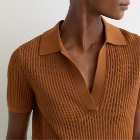 Pippa Open-Stitch Knit Polo Top