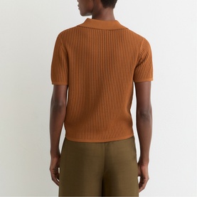 Pippa Open-Stitch Knit Polo Top