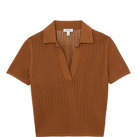 Pippa Open-Stitch Knit Polo Top