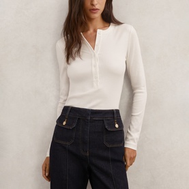 Rina Button Front Ribbed Top
