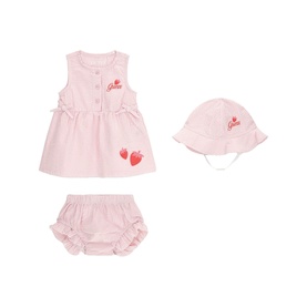 Stripe Strawberry Hat, Dress & Bloomers Three-Piece Set