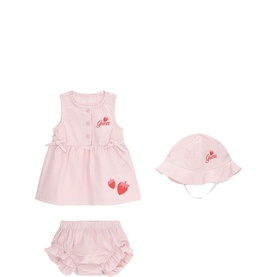 Stripe Strawberry Hat, Dress & Bloomers Three-Piece Set