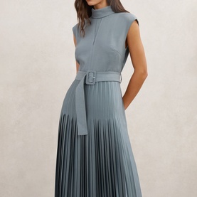 Ania Belted Pleated Flared Dress