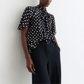 Alliana Polka-Dot Tie-Neck Blouse