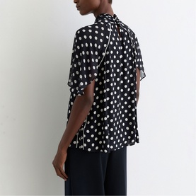 Alliana Polka-Dot Tie-Neck Blouse