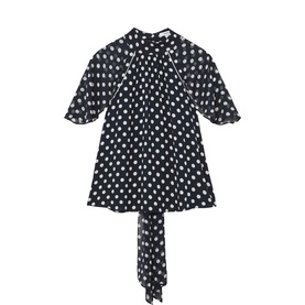Alliana Polka-Dot Tie-Neck Blouse