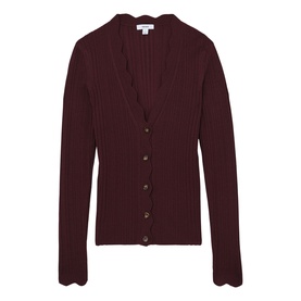 Vinny Rib-Knit Scallop-Trim Cardigan