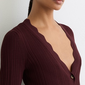 Vinny Rib-Knit Scallop-Trim Cardigan