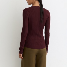 Vinny Rib-Knit Scallop-Trim Cardigan