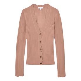 Vinny Rib-Knit Scallop-Trim Cardigan