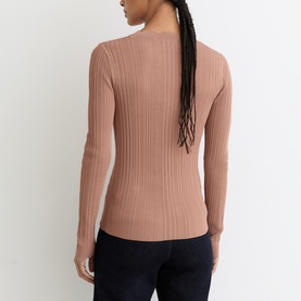 Vinny Rib-Knit Scallop-Trim Cardigan